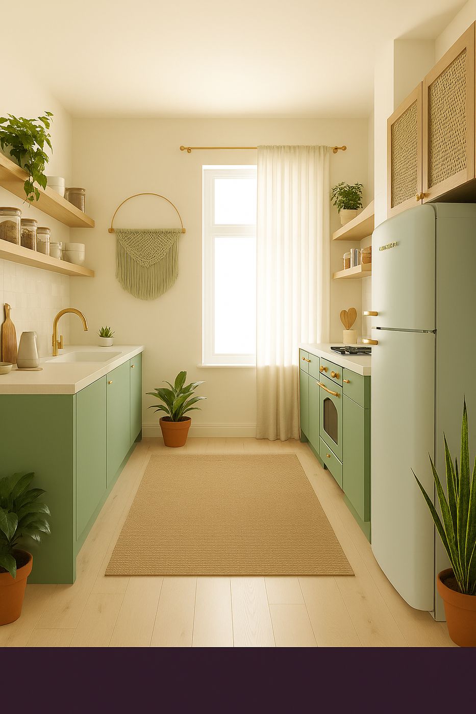 Sage green flat-panel kitchen cabinets