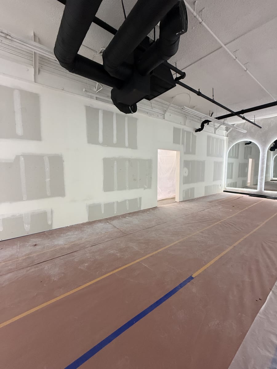 Drywall up inside the studio