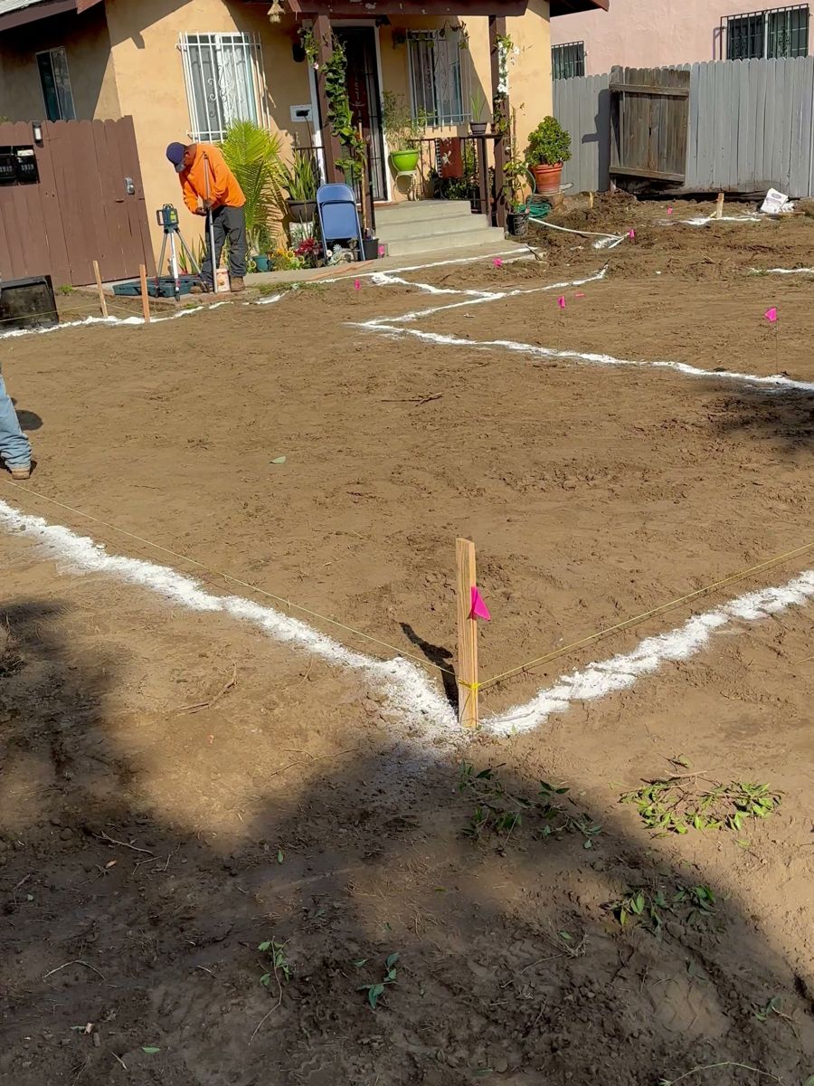 Building lines laid out from the plans