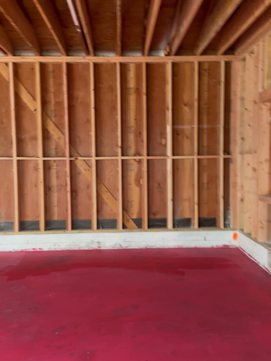 Garage walls ready for framing