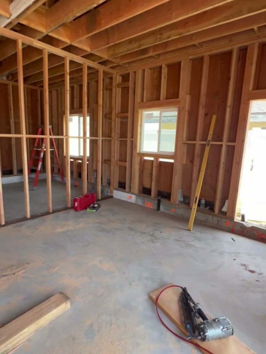 Interior walls framed