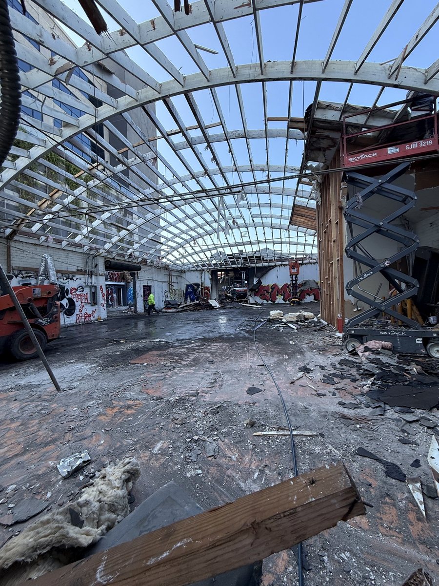 Collapsed roof material inside