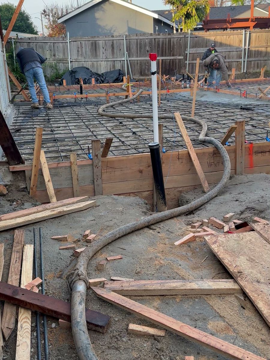 Pumping concrete into the forms