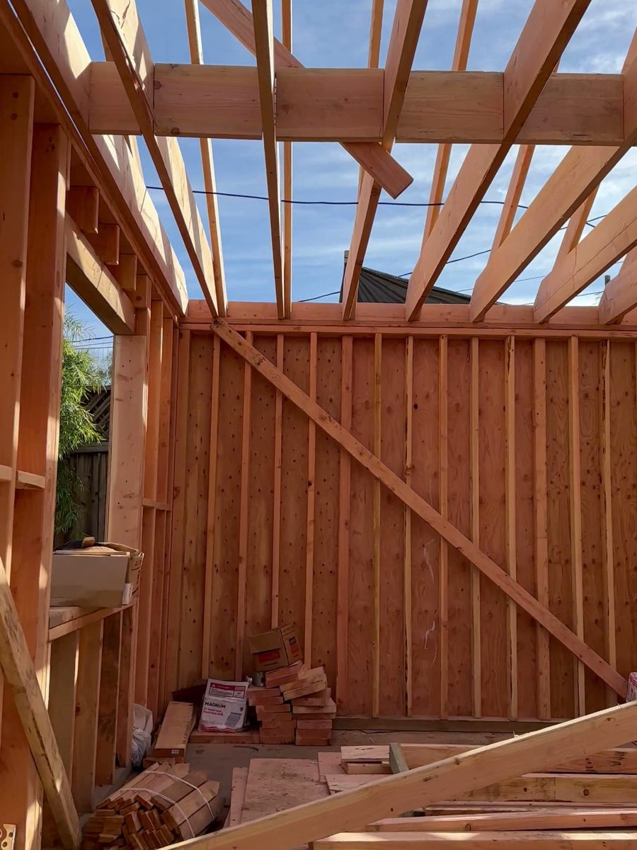 Roof framing going up