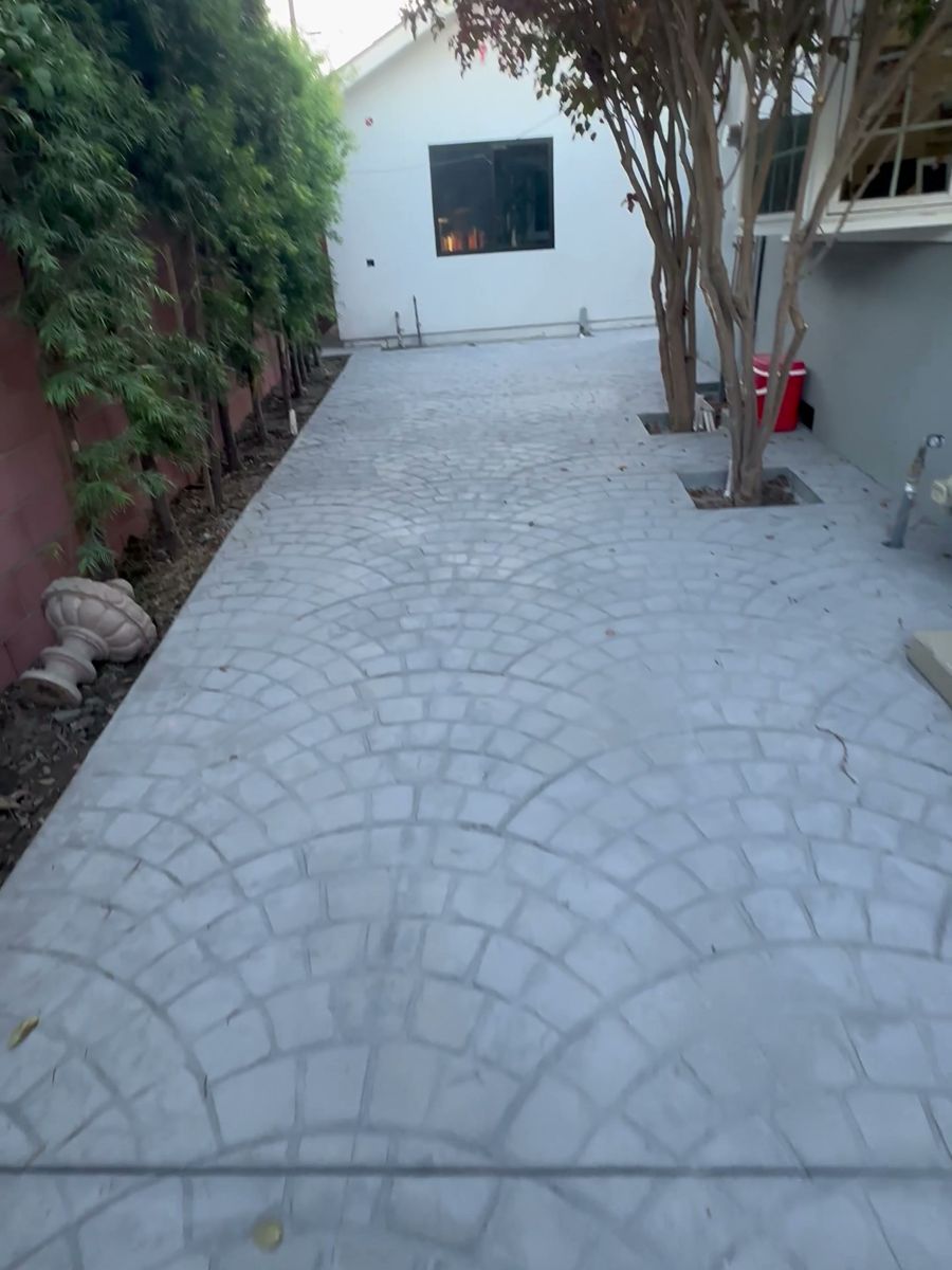 Stamped concrete side yard