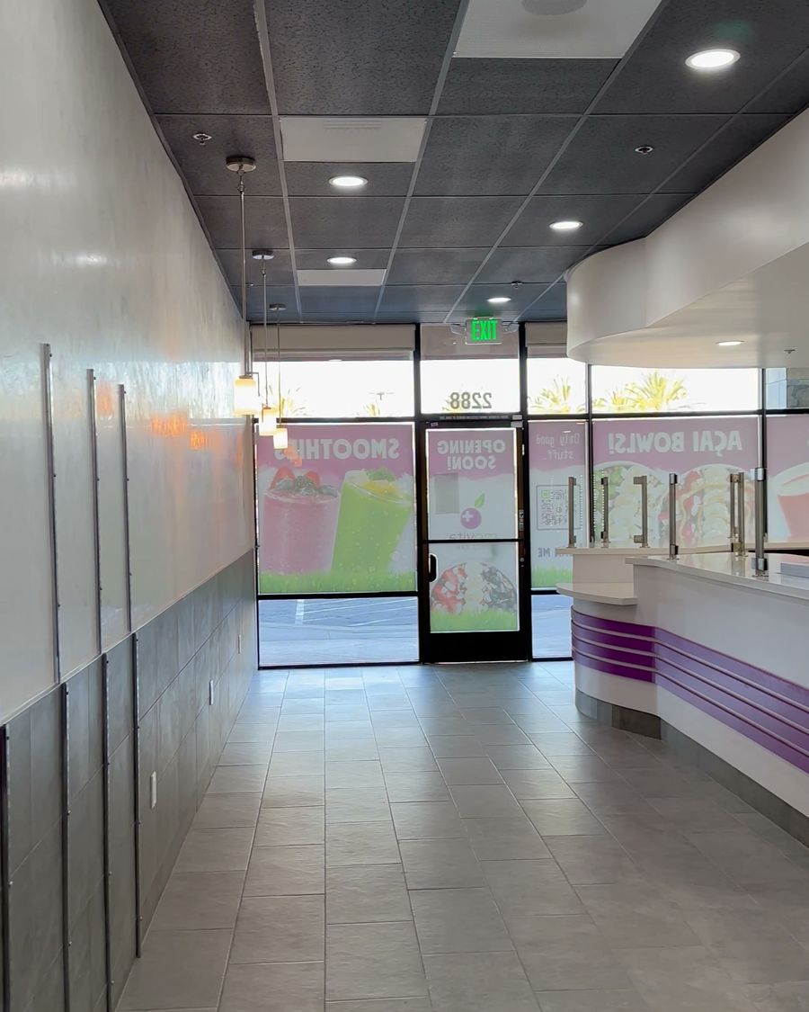 Finished Movita Juice Bar interior with tile floor and storefront