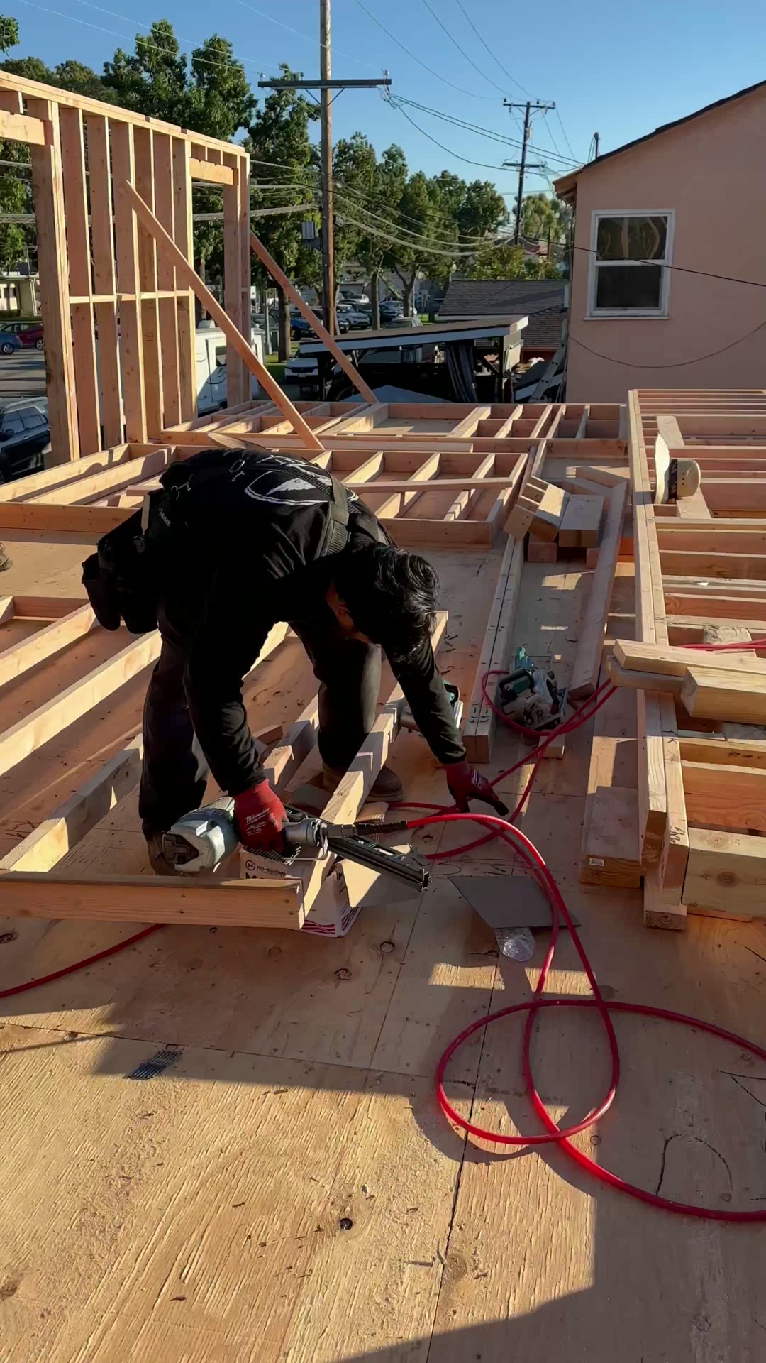 Crew framing the second-floor deck