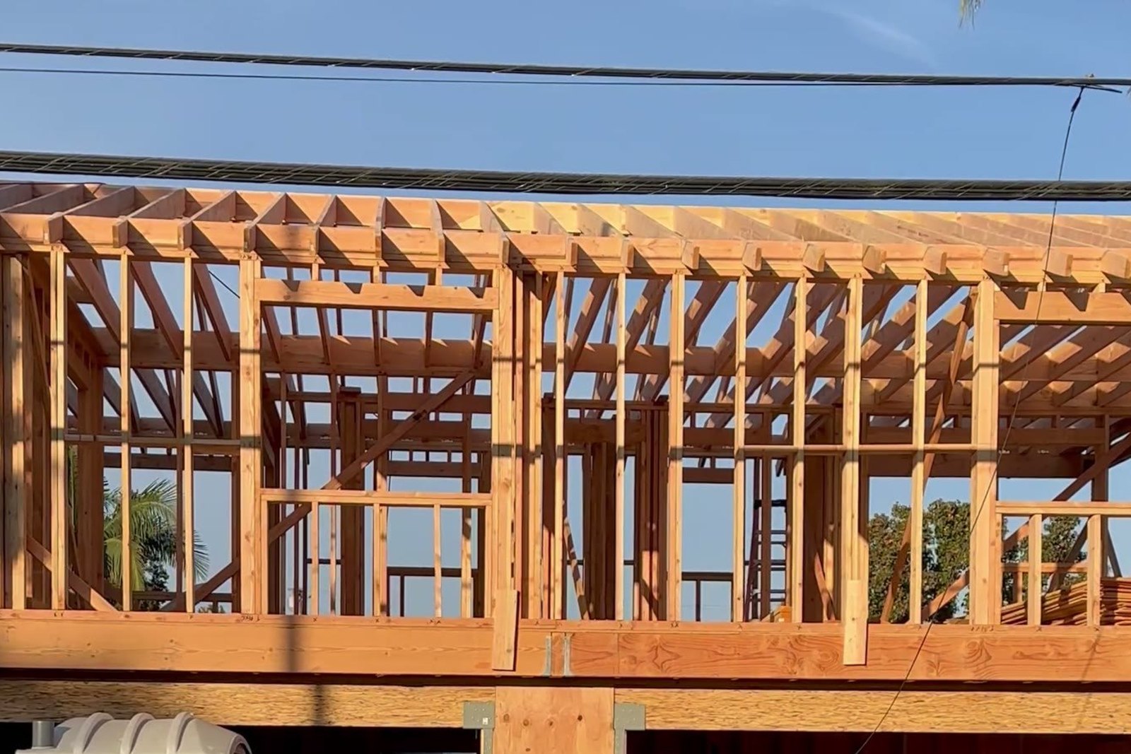 During construction: the second story framed over the garage